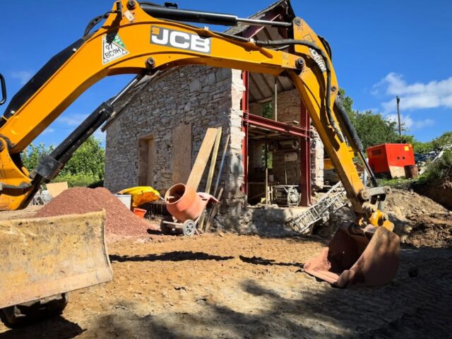 One of our projects near Symonds Yat taking shape on site with @bendaviesdesignandbuild. Inappropriate extensions and years of masonry paint have been removed and stripped back revealing the original stone cottage ahead of its next phase as a contemporary home. #stonecottage #herefordarchitects #symondsyat #refurbishment #jcb