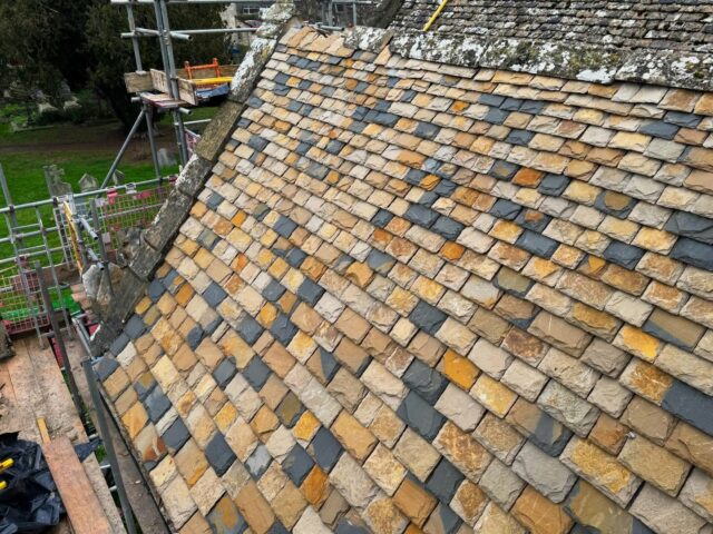 Good progress showcasing National Heritage Lottery Funded new #cotswoldstone roof slates at a church repair in #gloucestershire. The new stone blends wells with the existing with a range of hues and colours. Stone roof slating is becoming increasingly rare due to cost of the material and limited numbers of suppliers but it’s definitely worth the effort.
.
#architectsgloucestershire #buildingconservation #churchrepair